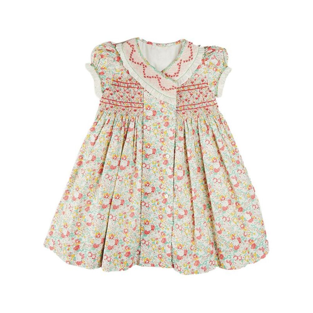 Pepa London Girls  Clementine Floral Hand-Smocked Dress, Orange